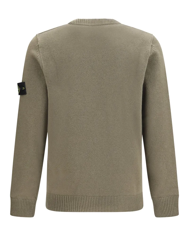 Stone Island Men's Sweater Crewneck With Logo Patch On The Sleeve Military Green Cotton Green