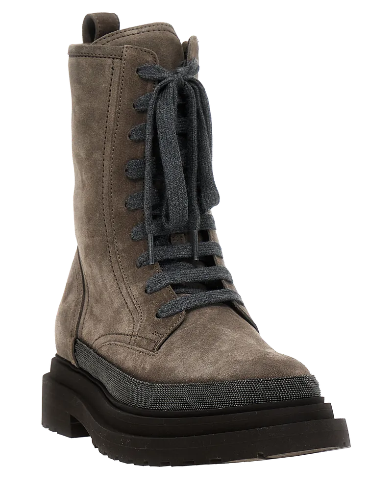 Brunello Cucinelli Women's Gray Leather Ankle Boots Gray