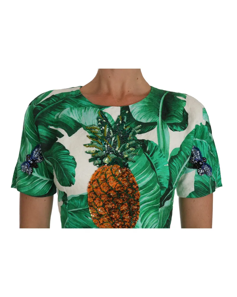 Dolce & Gabbana Women's A-Line Banana Leaf Pineapple Crystal Dress Green Cotton Green