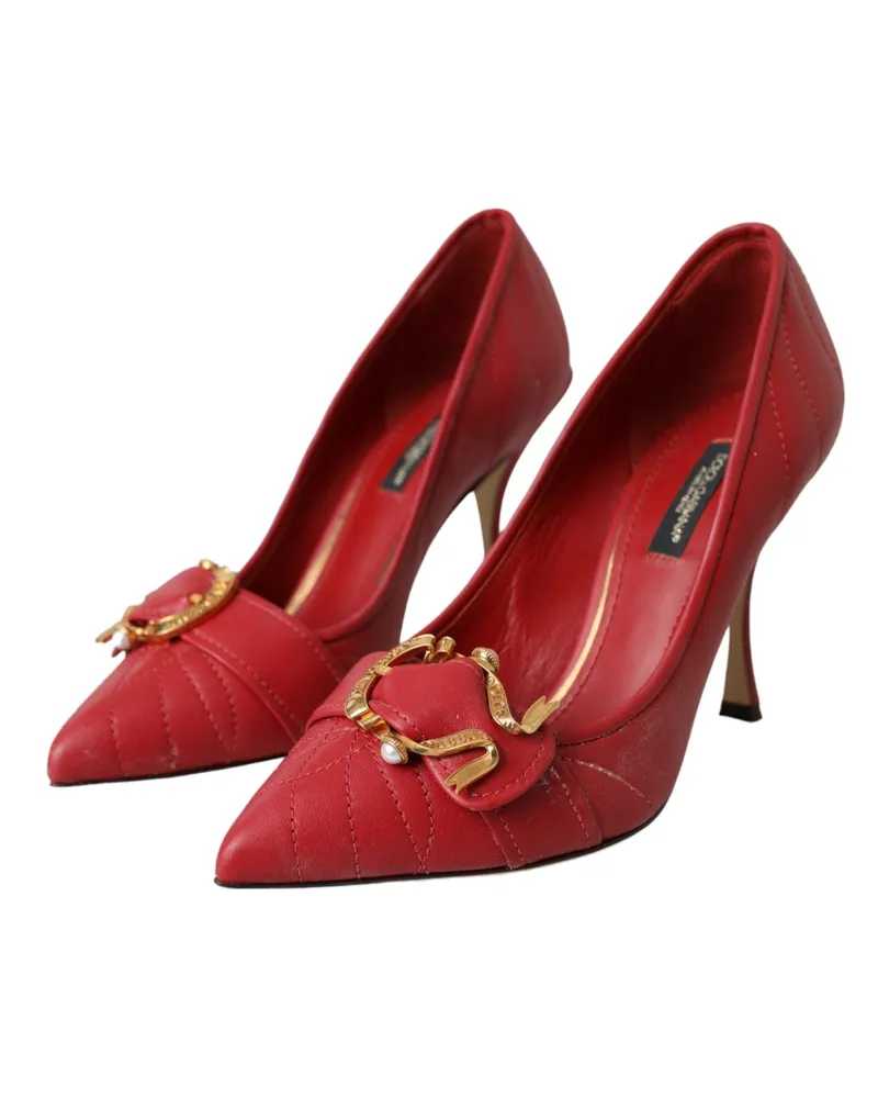 Dolce & Gabbana Women's Red Devotion Leather Heels Pumps Shoes Lamb Red