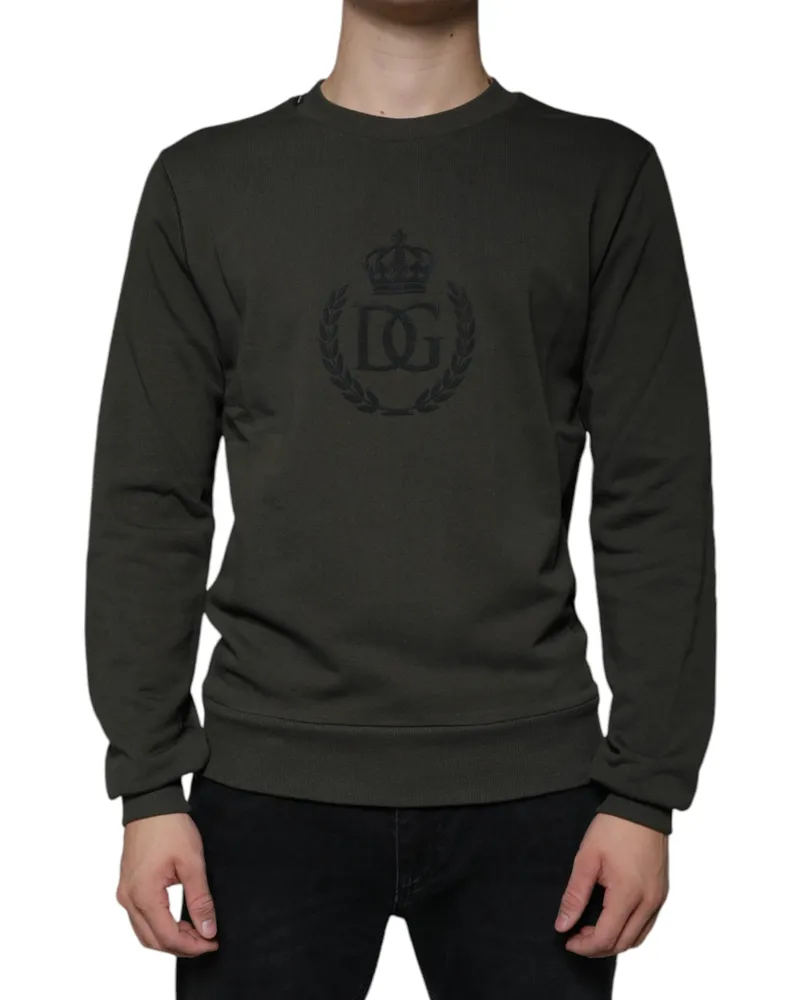 Dolce & Gabbana Men's Logo-Embroidered Crew Neck Sweatshirt Green Cotton Sweatshirts Green