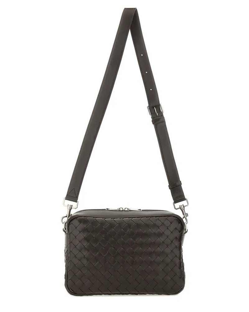 Bottega Veneta Unisex Shoulder Bag Intracciated Brown Calfskin Brown