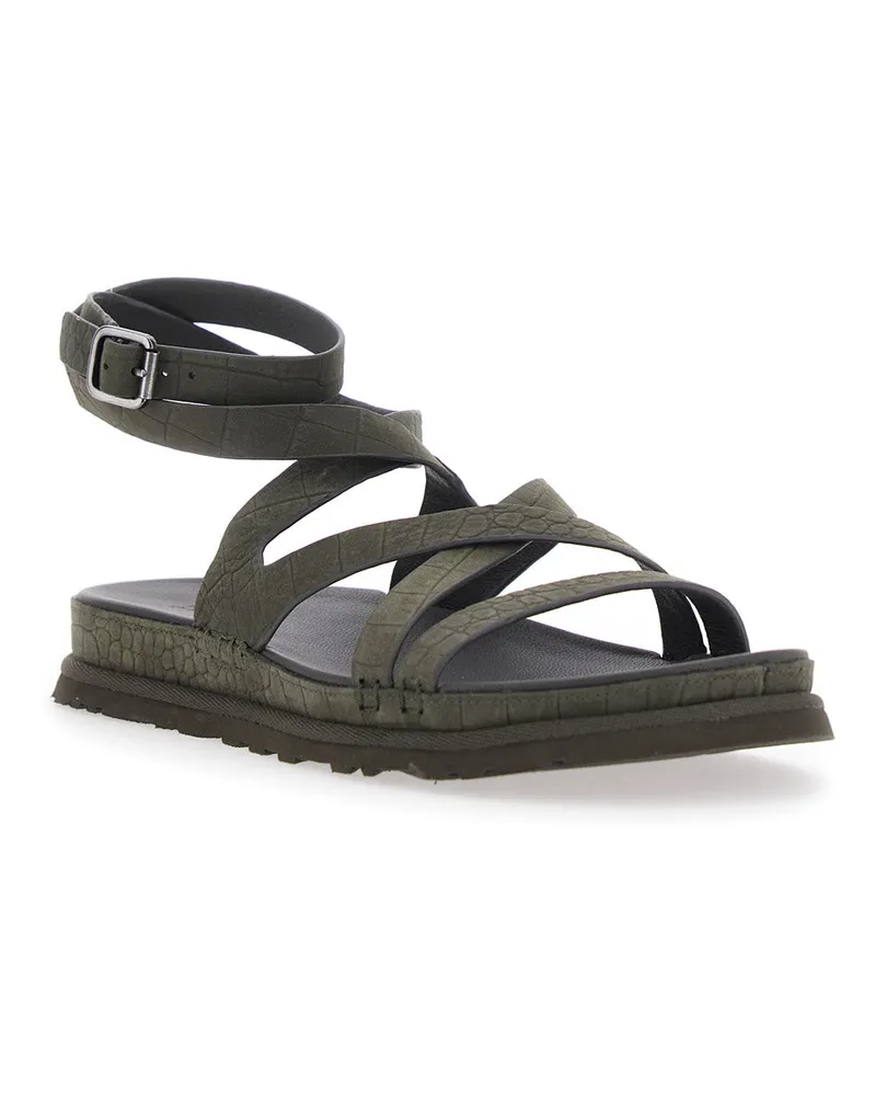 UGG Women's Ankle Strap Sandals Goldengaze Embossed Brown Leather Brown