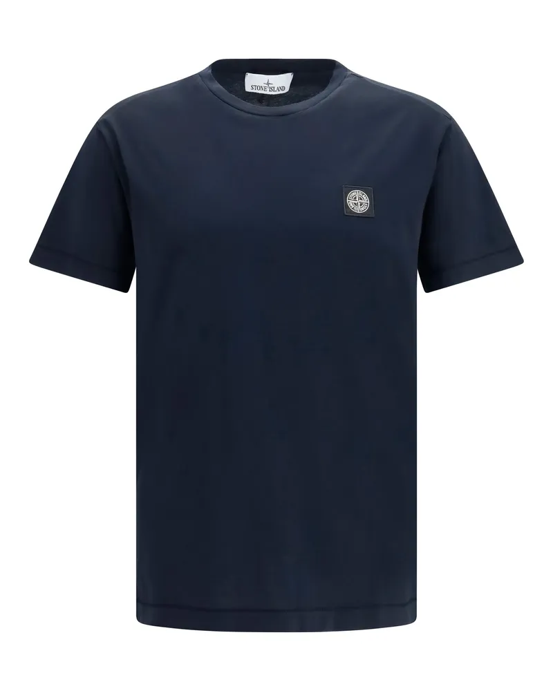Stone Island Men's T-Shirt Logo Patch Navy Blue Cotton T-Shirts And Polos Navy