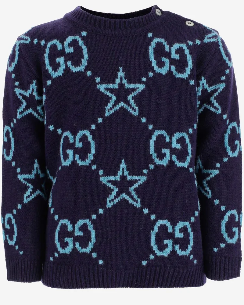 Gucci Kids' Wool Jumper Gg Stars Navy Sweater Navy
