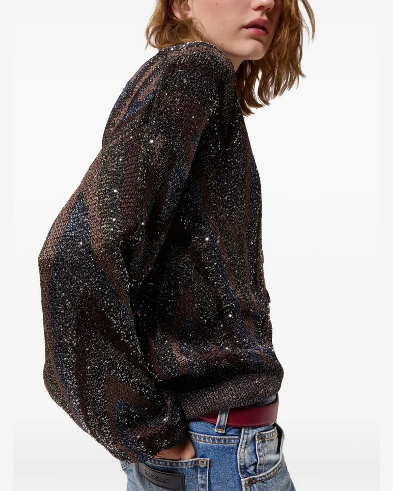 Missoni Sequin-Embellished Zigzag Knit Cardigan — Grey Grey