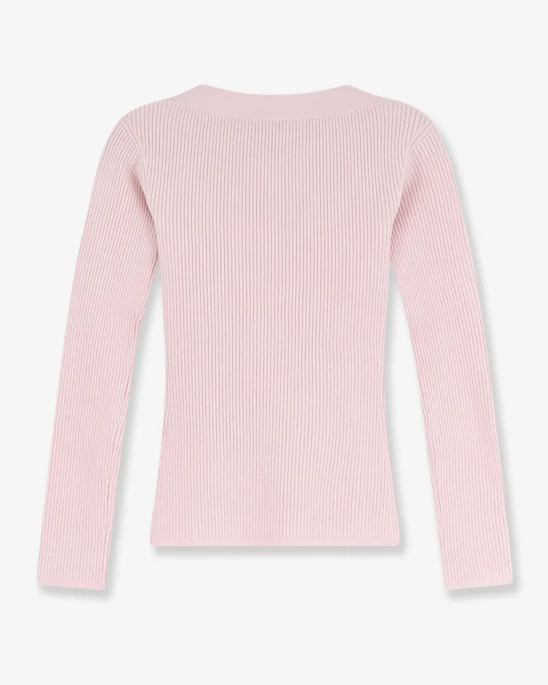 Max Mara Women Ribbed Wool And Cashmere Cardigan Pink Sweater Pink