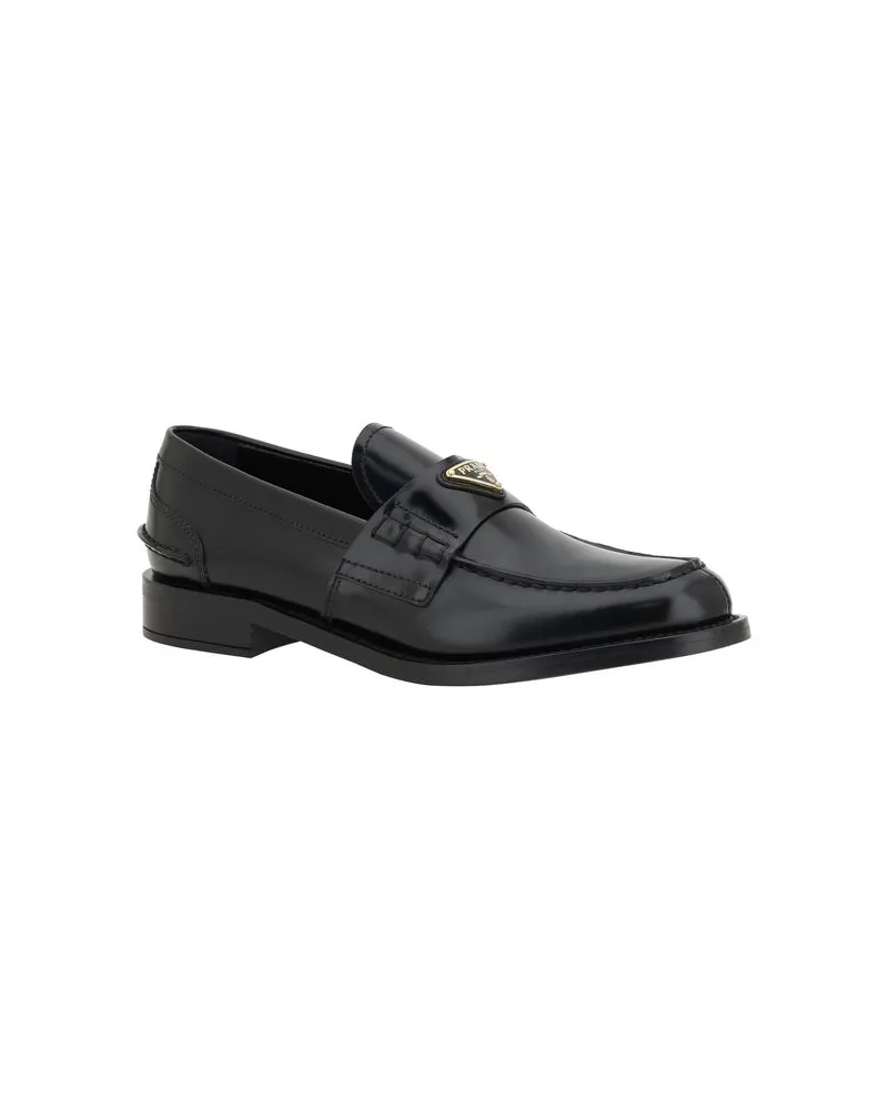 Prada Women's Black Leather Logo Loafers Black