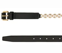 Pearl-Embellished Belt — Black