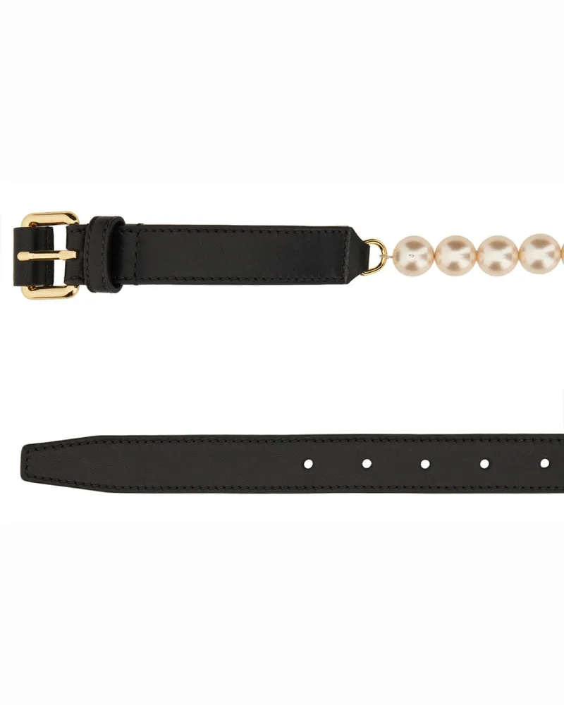 Moschino Pearl-Embellished Belt — Black Black