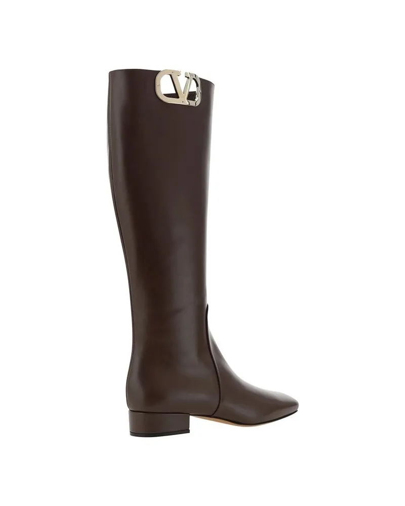 Valentino Garavani Women's Brown Calfskin Flat Boots Brown