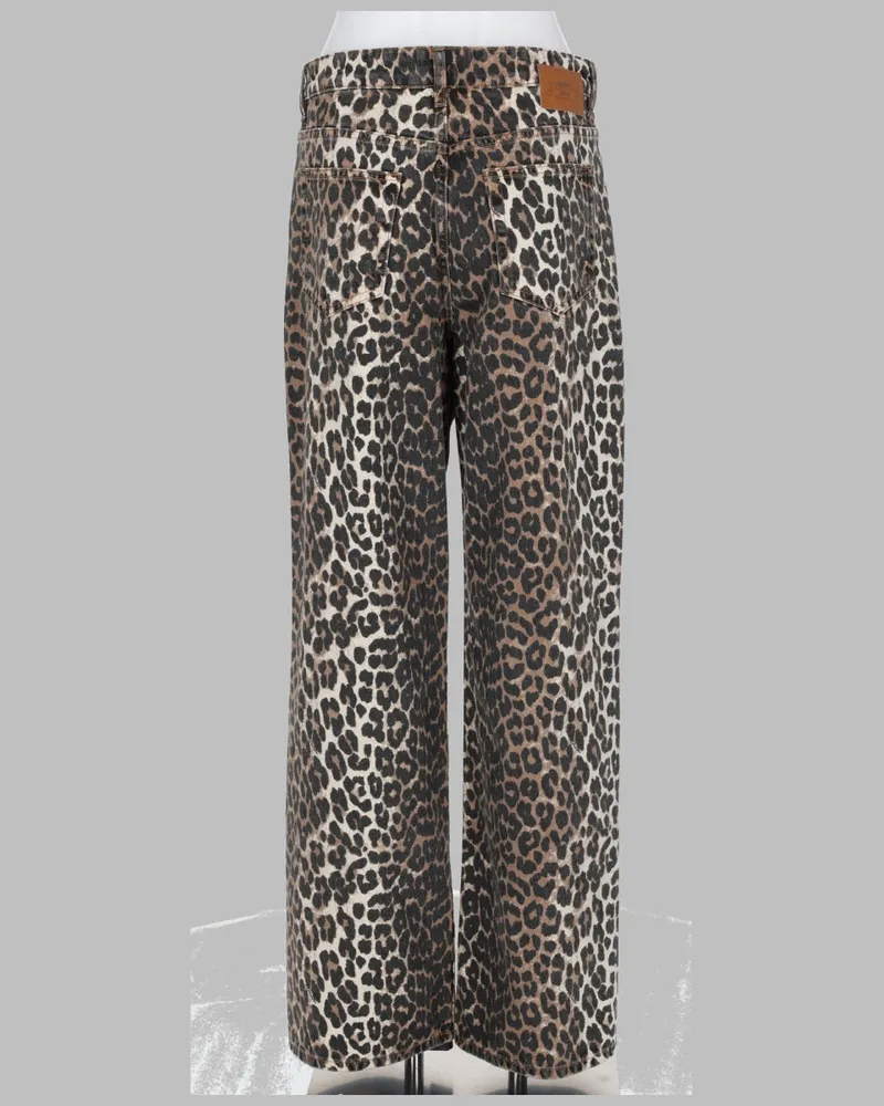 Ganni Wide-Leg Animal Print Jeans — Multicolor Multicolor