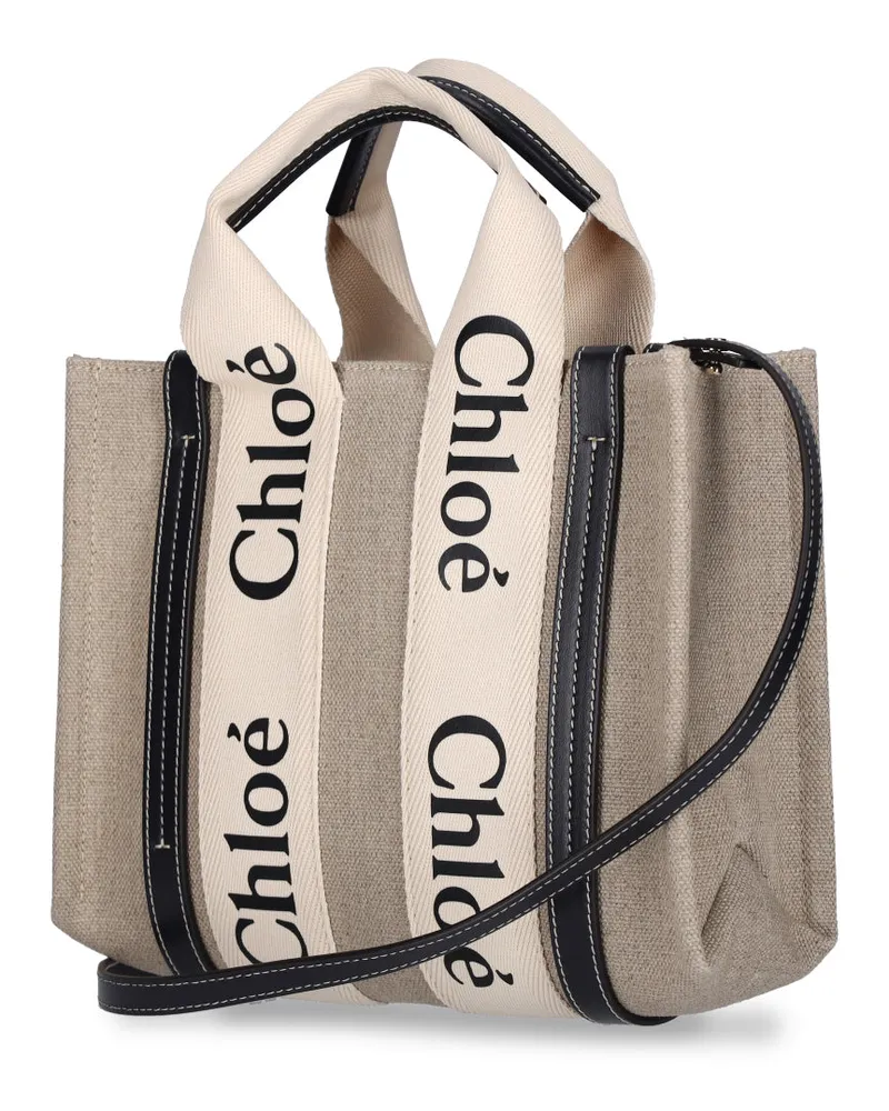 Chloé Women's Logo-Print Canvas Tote Beige Linen Secondary Beige