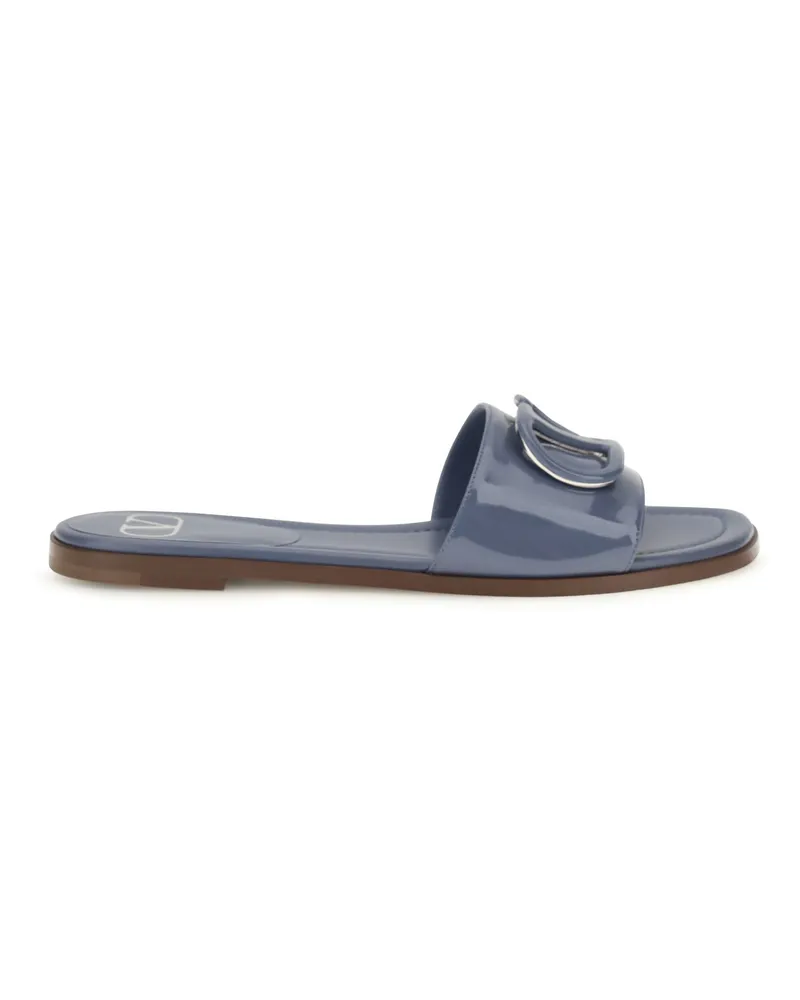Valentino Garavani VLogo Patent Leather Slide Sandals — Blue Blue