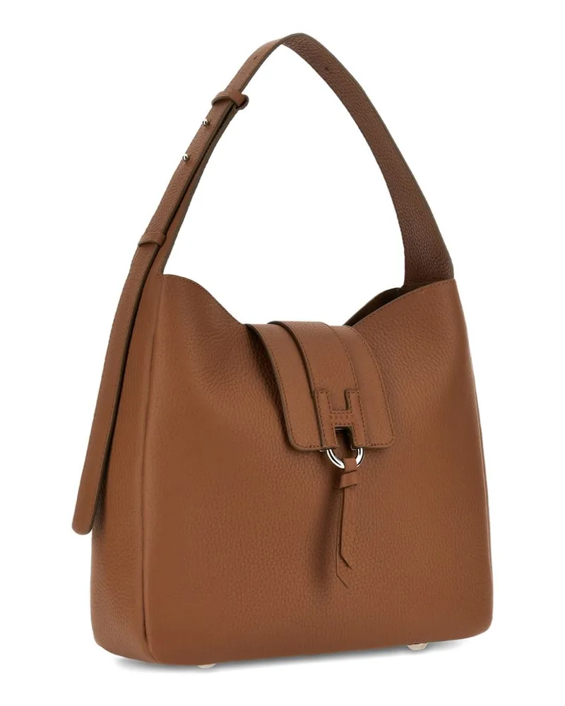 Hogan Pebble Grain Leather Shoulder Bag — Brown Brown