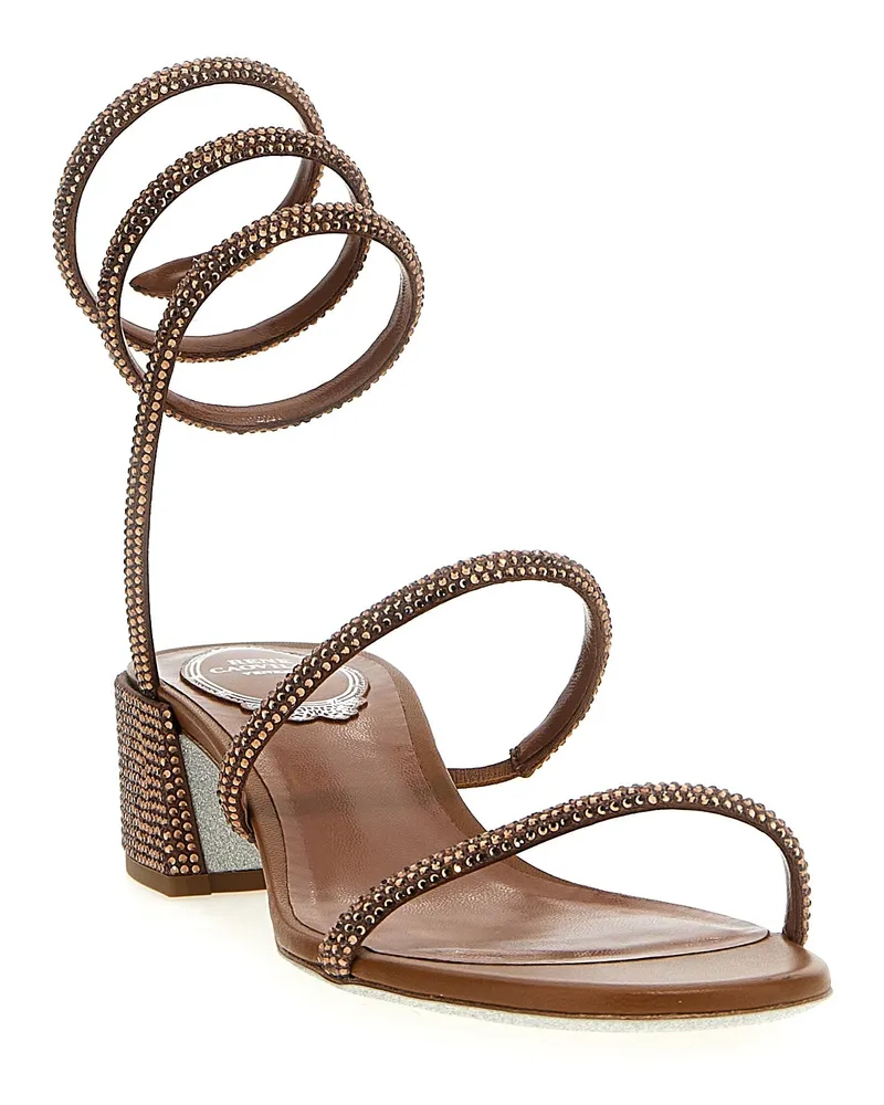René Caovilla Women's Brown Satin Platform Sandals Brown