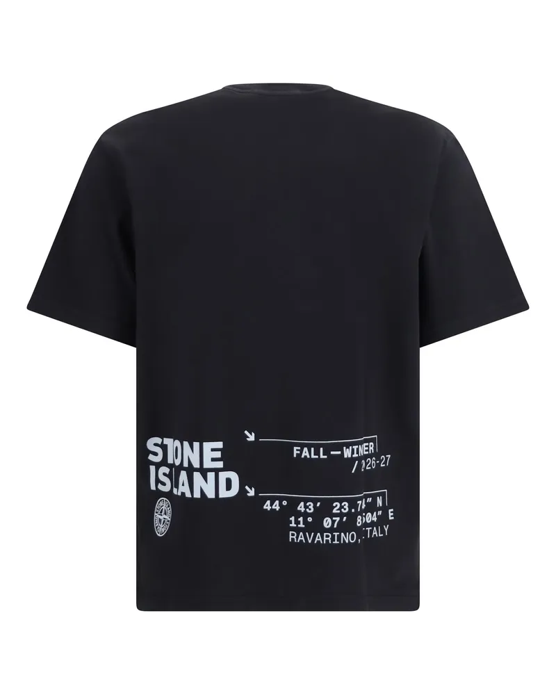 Stone Island Men's Cotton Jersey T-Shirt With Central Logo Black T-Shirts And Polos Black