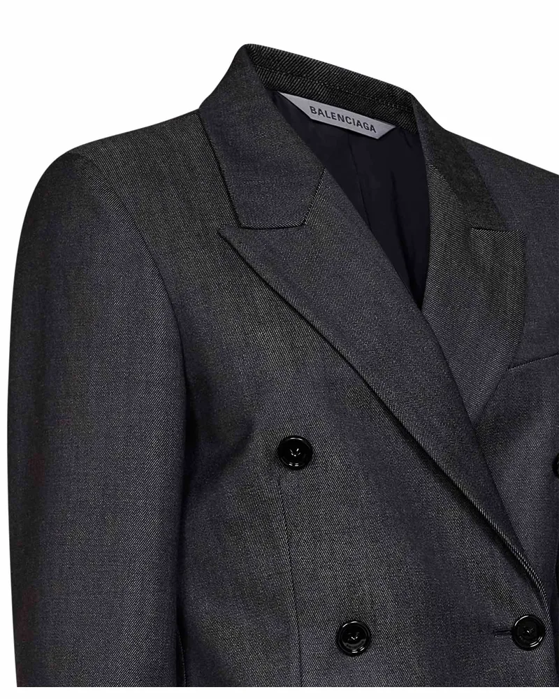 Balenciaga Women's Jacket Tailored Double-Breasted Dark Navy Blue Wool Navy