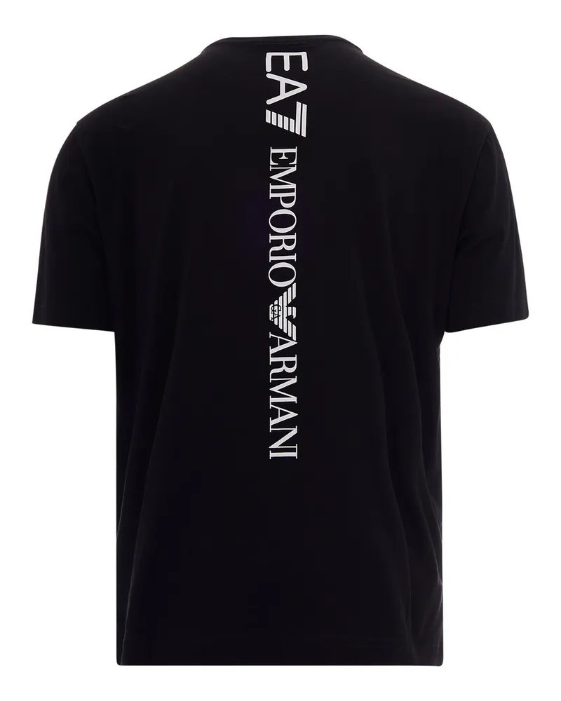 EA7 Men's T-Shirt Crew Neck Black-White Cotton T-Shirts Black/white And Polos Black
