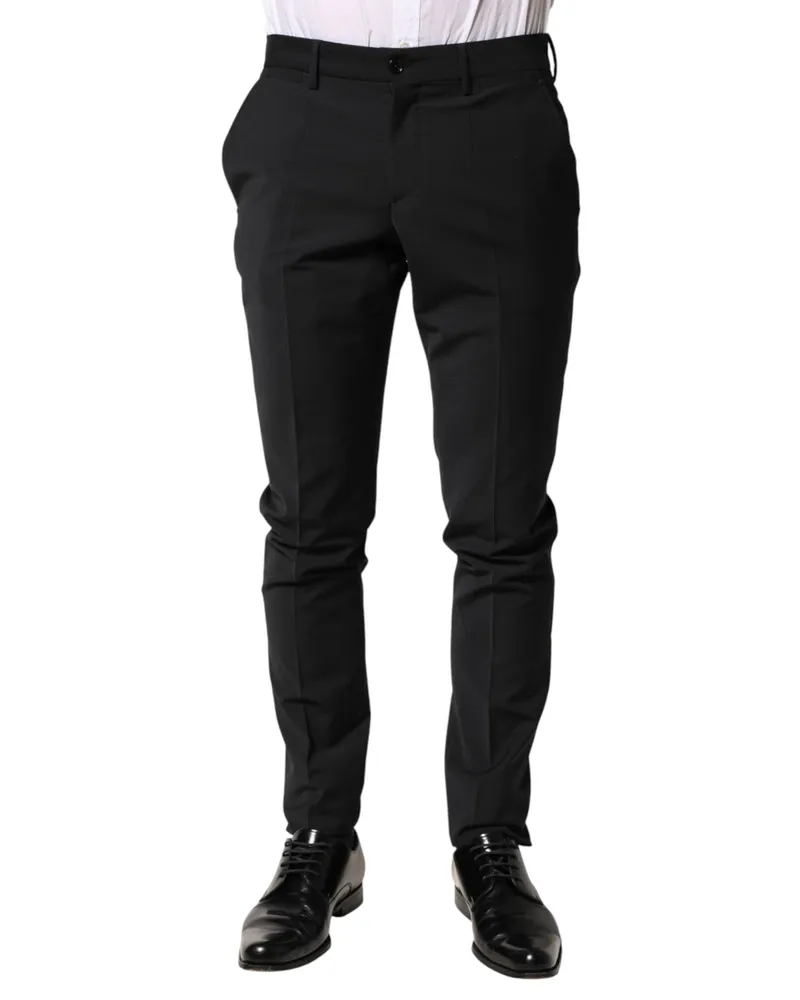 Dolce & Gabbana Black Wool Formal Dress Men Trouser Pants 04+pl+wo Black