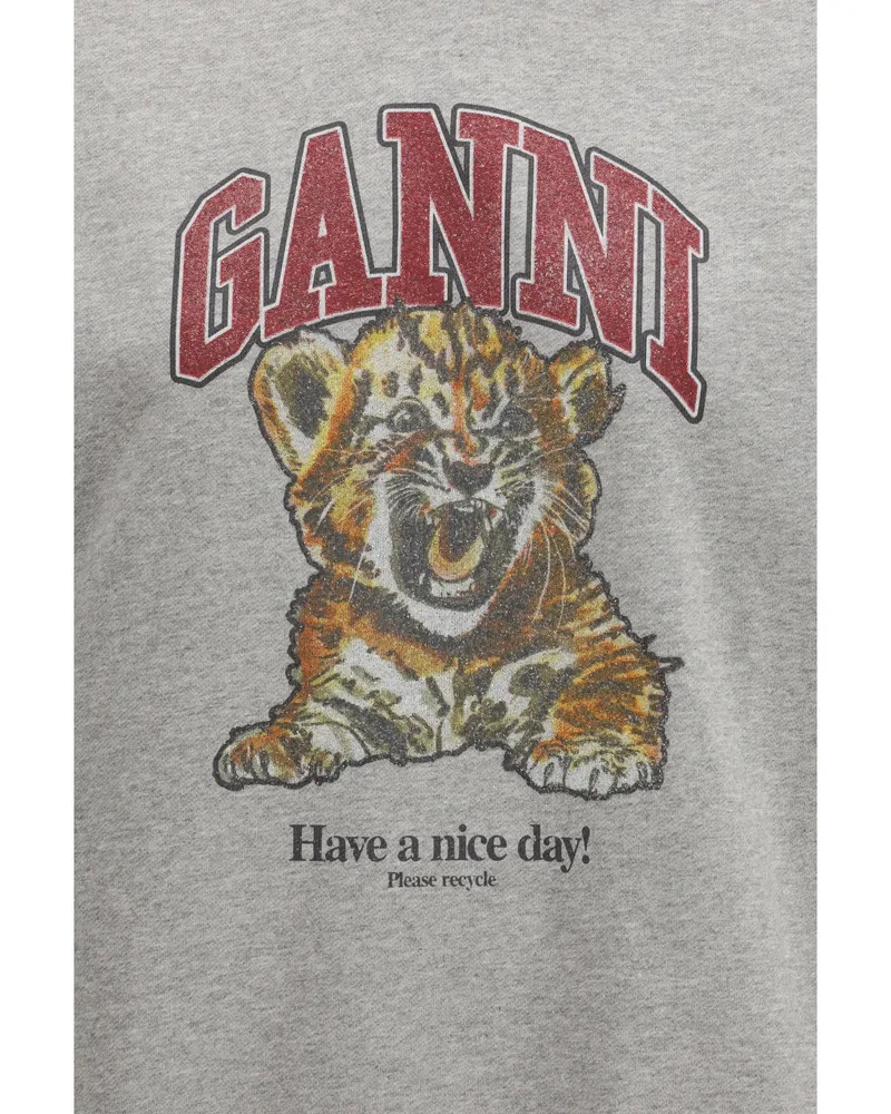 Ganni Women Hoodie Tiger Paloma Cotton Sweatshirts Sweater Gray