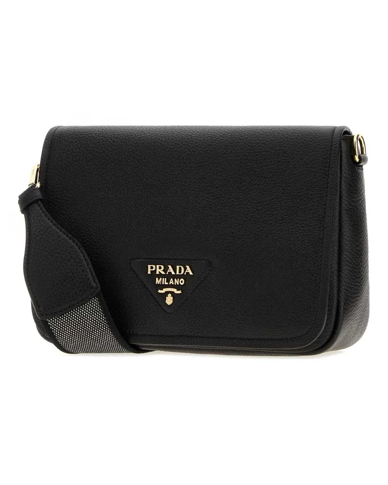 Prada Women's Pebbled Leather Crossbody Bag Black Calf Black
