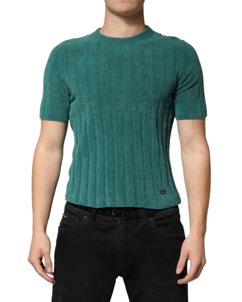 Dolce & Gabbana Dark Green Cotton Blend Men Crew Neck T-Shirt Co+pa Green