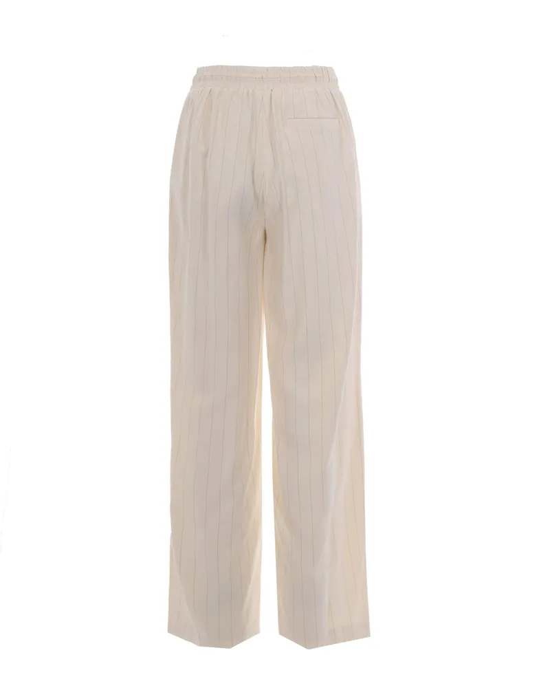 Liu Jo Women's Trousers Gessato Cremino Stripe Cream Viscose Beige