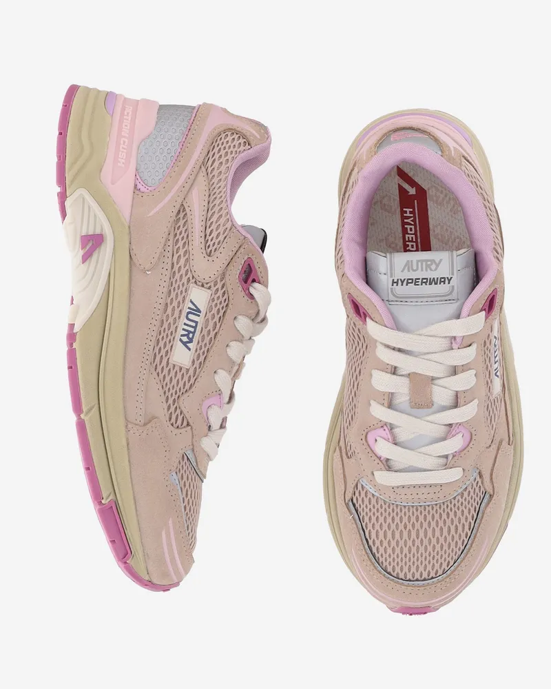 AUTRY Women's Sneakers Hyperway Pink Suede Polyester Trainers 