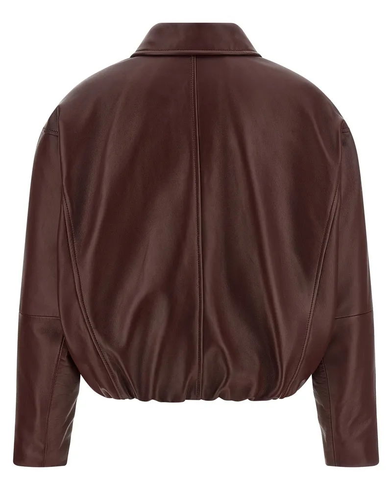 Brunello Cucinelli Women's Bordeaux Calfskin Leather Jacket Clothing Bordeaux