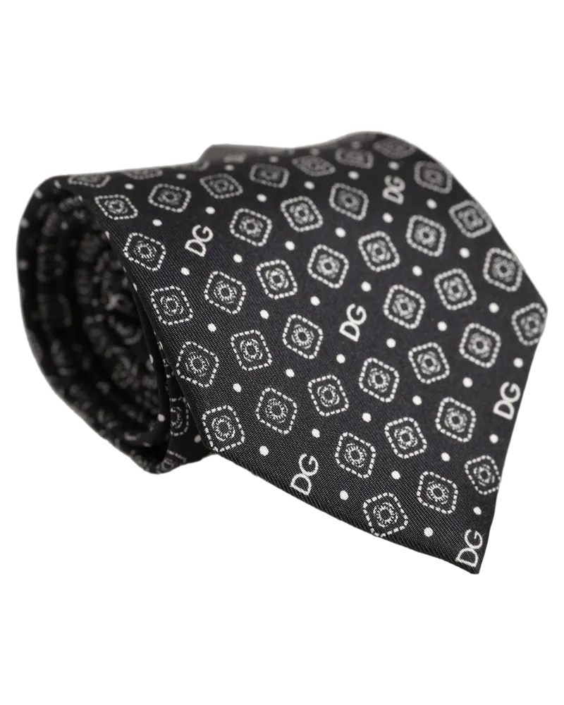 Dolce & Gabbana Men Black Dg Logo Silk Adjustable Tied Necktie Tie Black