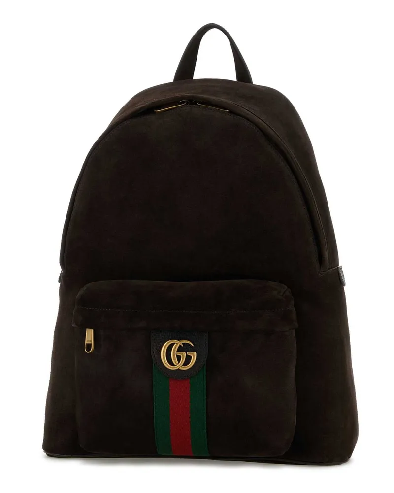 Gucci Men's Dark Brown Suede Medium Ophidia Backpack 2043 Zaini Brown