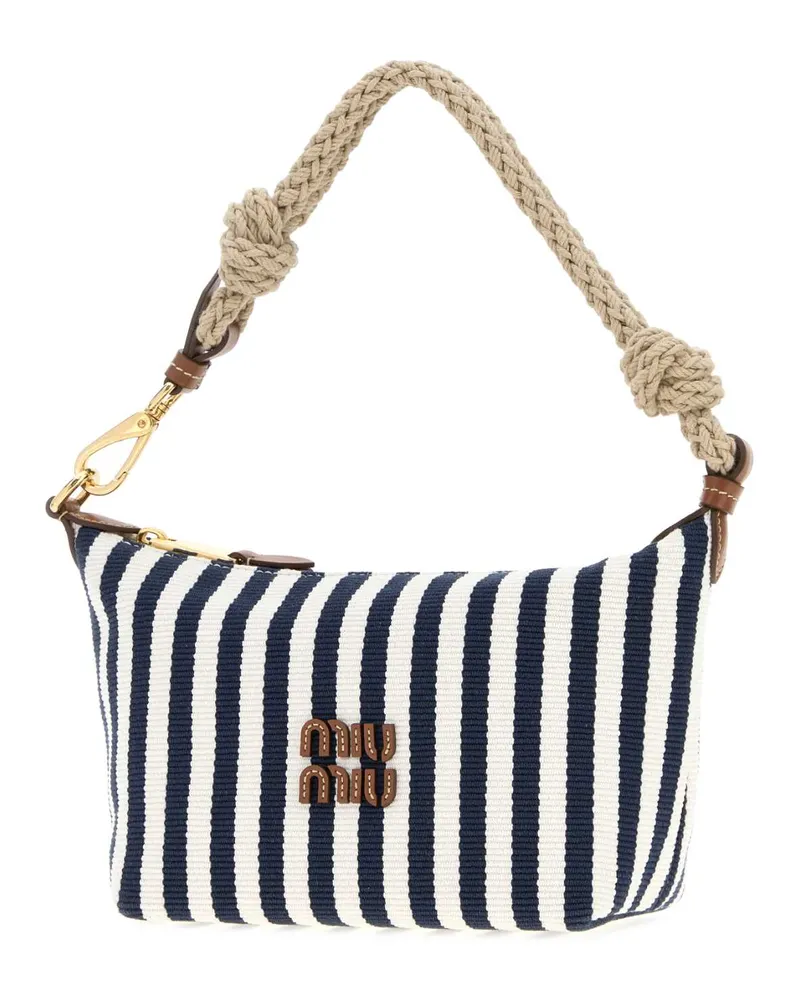Miu Miu Striped Canvas Shoulder Bag — Navy Navy