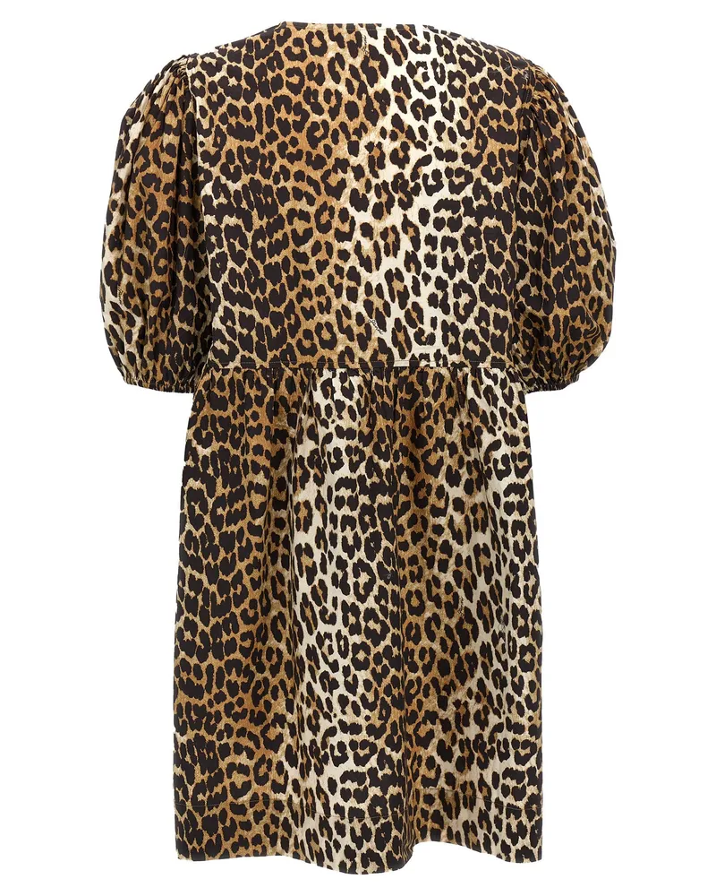 Ganni Leopard-Print Organic Cotton Dress — Brown Brown