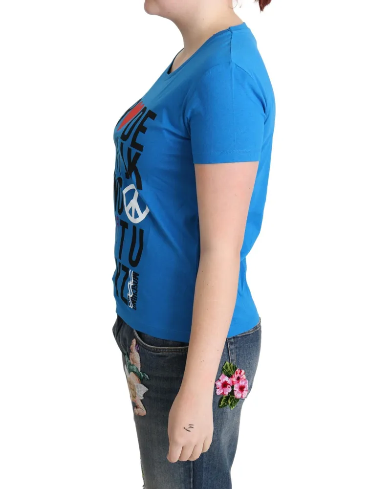 Moschino Women's Blue Cotton Alphabet Letter Print Tops Blue