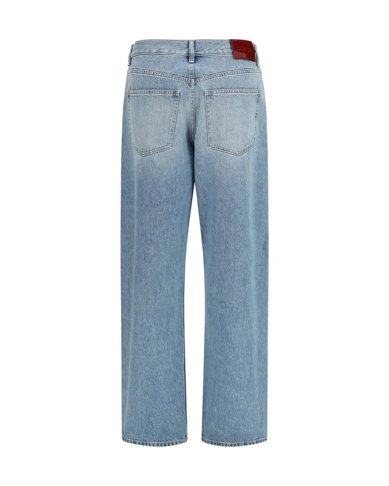 Gucci Women's Blue Cotton Straight-Leg Jeans Clothing Blue