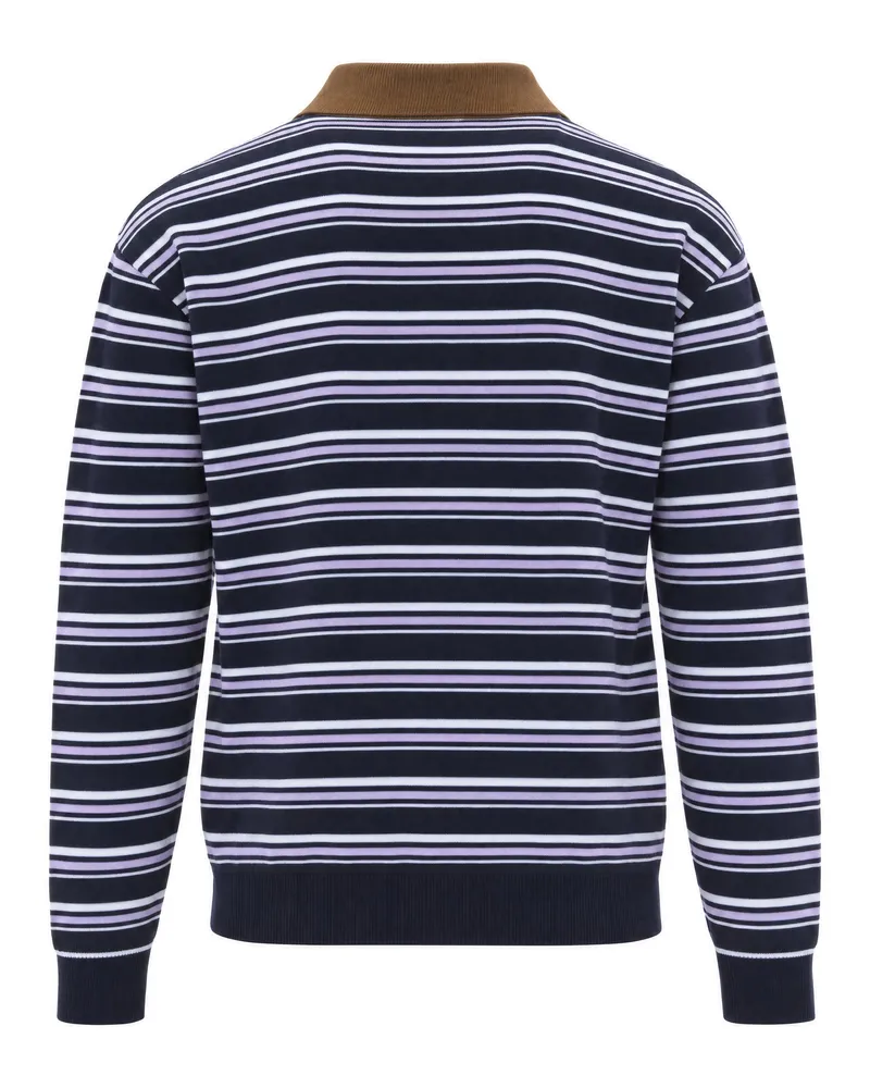 Drôle de Monsieur Striped Merino Polo Shirt — Navy Navy