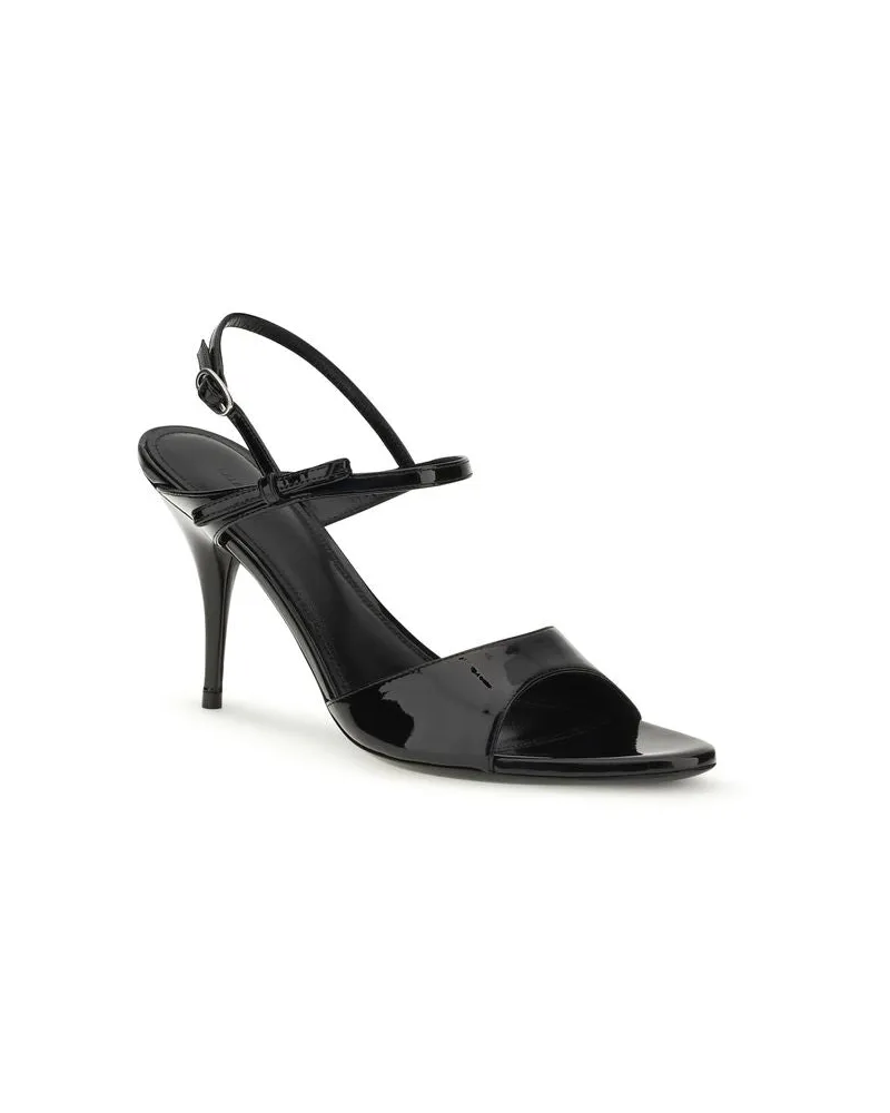 Balenciaga Women's Black Calf Leather Bos Taurus Stiletto Heel Sandals Black
