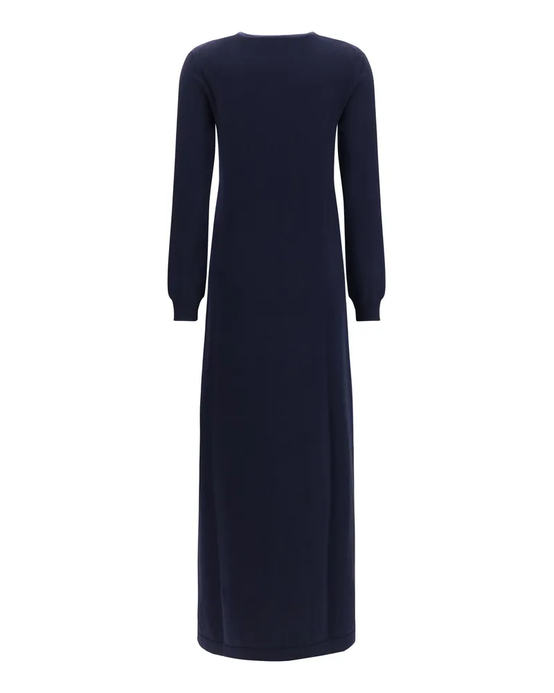 Malo Women's Dress Long Cashmere Crewneck Blue (capra Hircus Blue