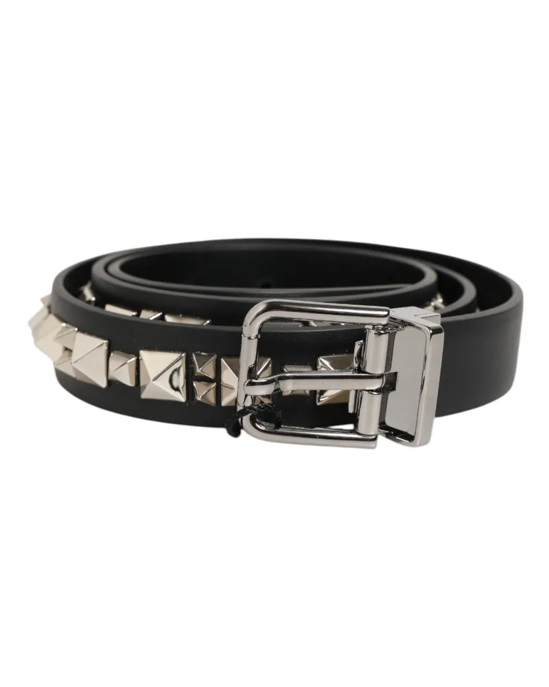 Dolce & Gabbana Men's Black Leather Studded Silver-Tone Buckle Belt Black