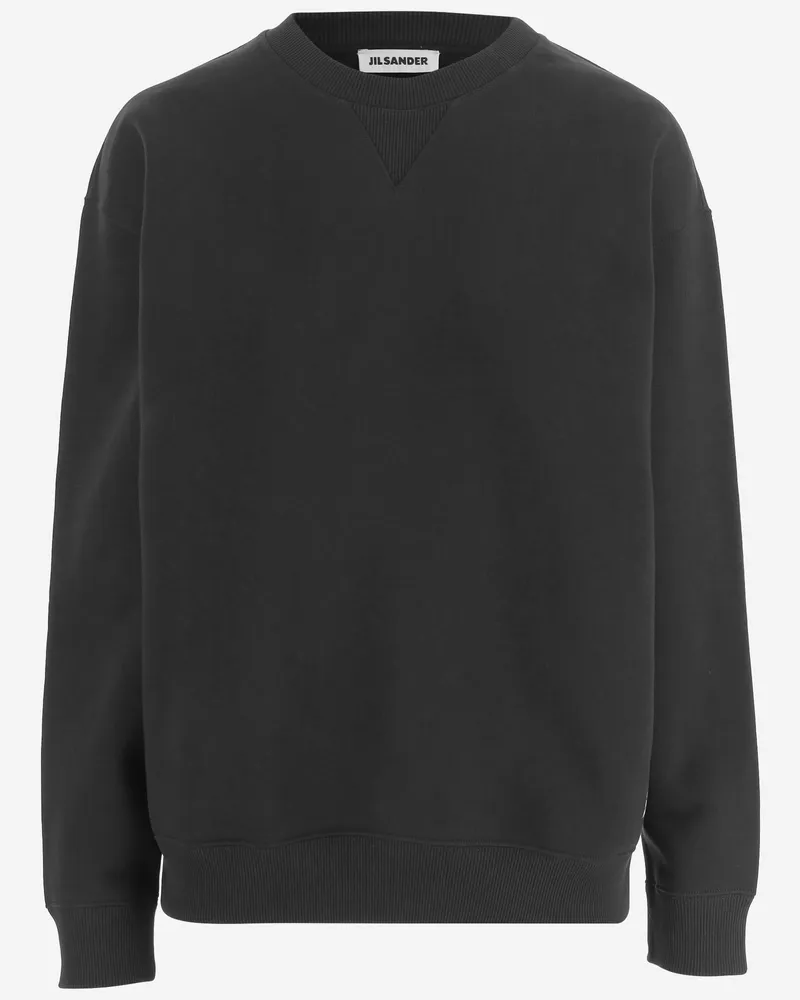 Jil Sander Women's Crew-Neck Cotton Sweatshirt Black Knitwear Sweater Black