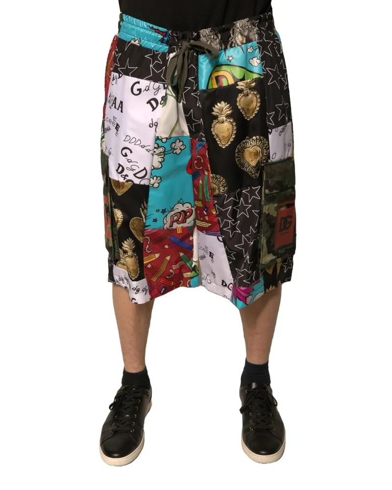 Dolce & Gabbana Men's Multicolor Patchwork Cargo Bermuda Shorts Polyester Cotton Multicolor