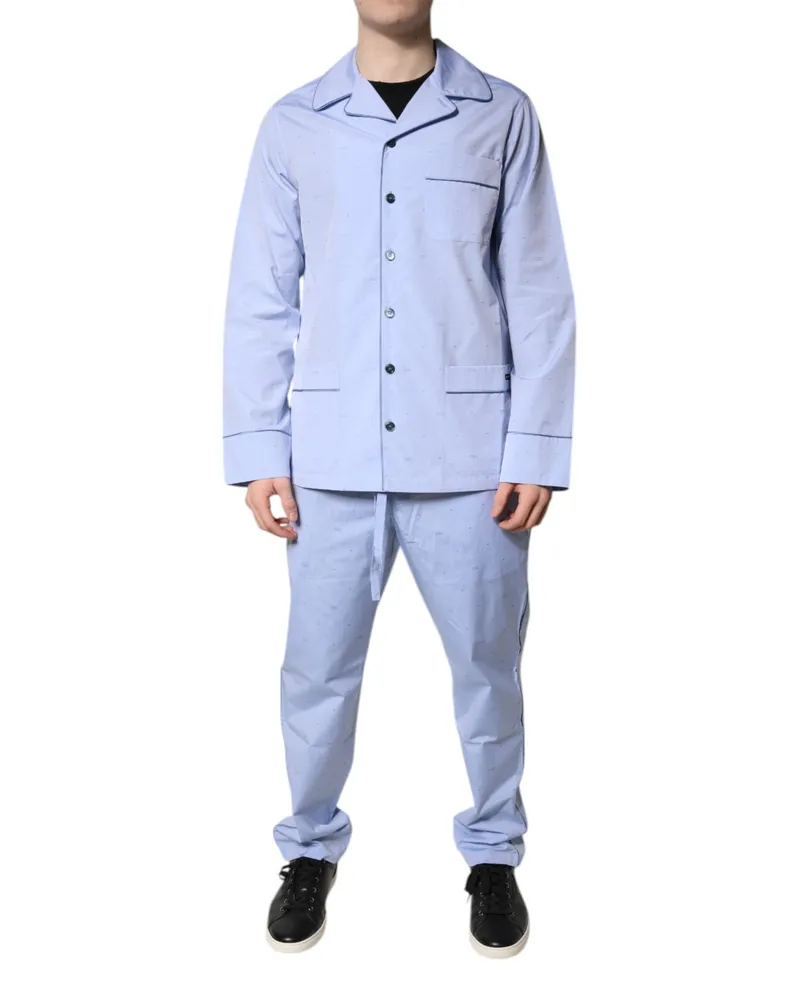 Dolce & Gabbana Light Blue Dg Logo Cotton Men Pajama Set Sleepwear Clothing Blue
