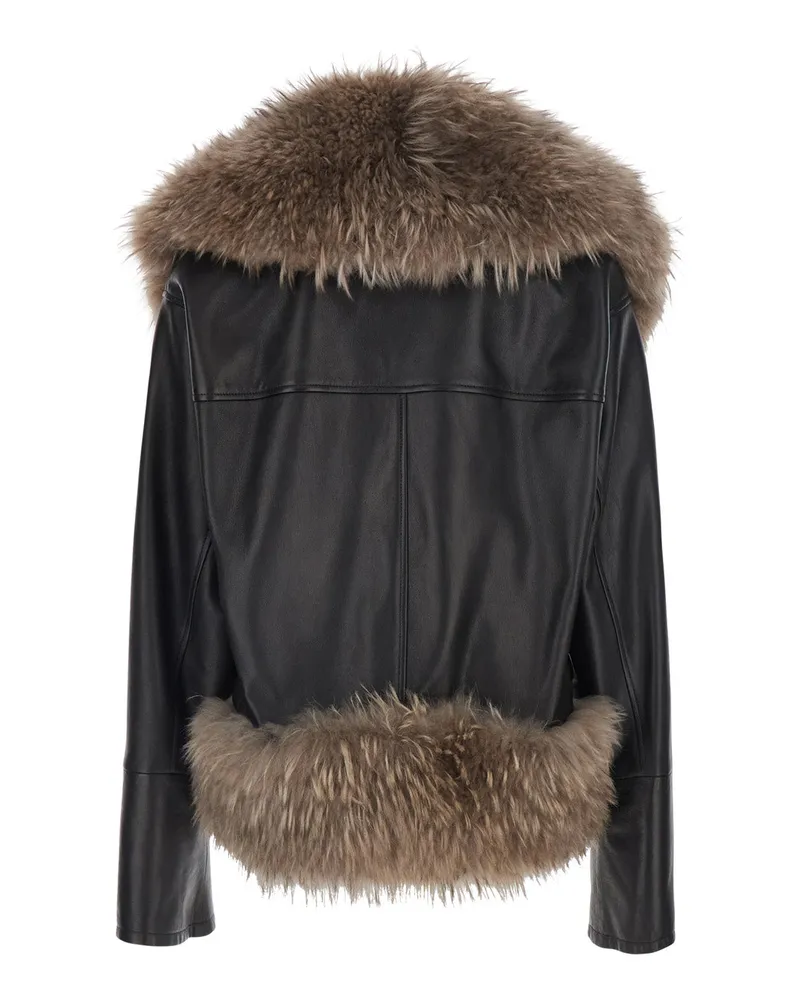 BLANCHA Women's Leather Jacket Black Sheep Coat Black