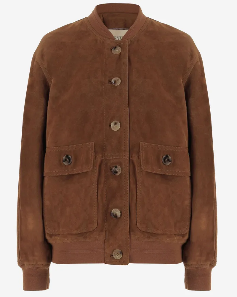 Valentino Garavani Women's Leather Jacket Lambskin Brown Brown
