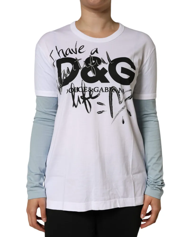 Dolce & Gabbana Women's White Cotton Logo Print Round Neck T-Shirt White