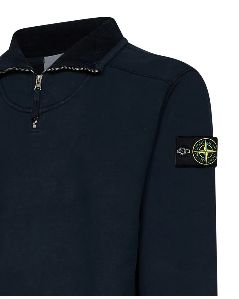 Stone Island Half-Zip Organic Cotton Sweatshirt — Blue Blue