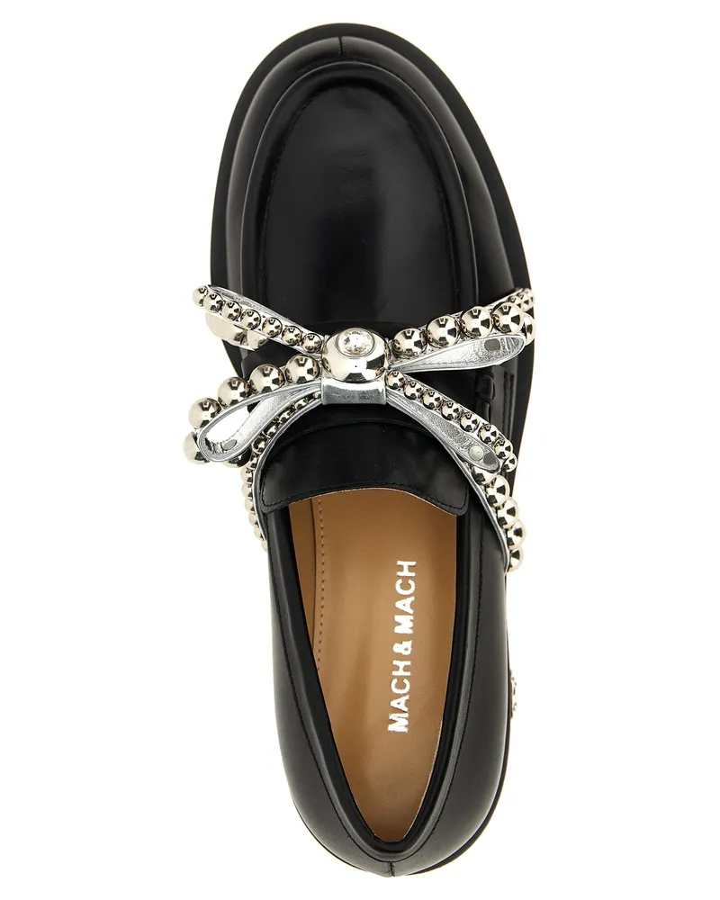 Mach & Mach Women's Black Leather Slip-On Loafers Black