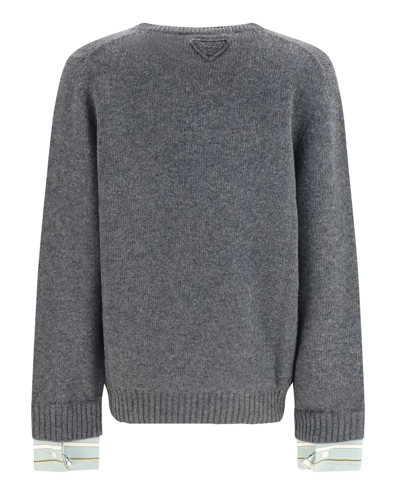 Prada Layered-Cuff Wool Sweater — Gray Gray