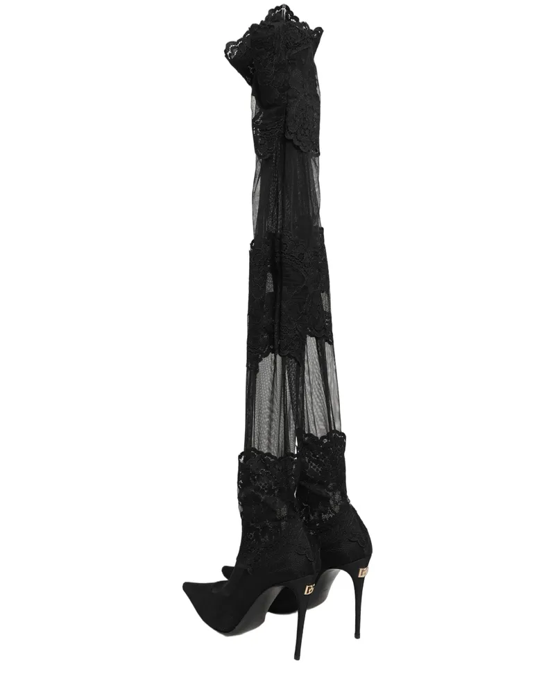 Dolce & Gabbana Women's Black Over The Knee Sock Pumps Boots Shoes Nylon Viscose Elastane Black